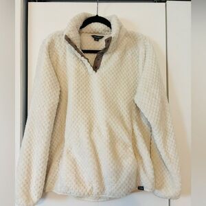 Eddie Bauer Quilted Fleece Snap Pullover Sweatshirt White Women’s L Cozy